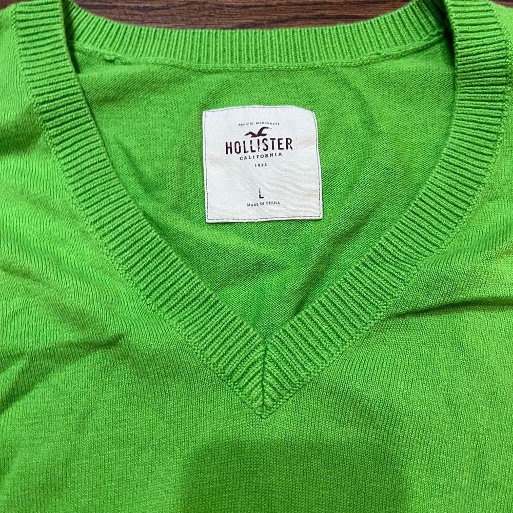 y2k vintage hollister bright green knit v neck sweater large - Picture 4 of 8